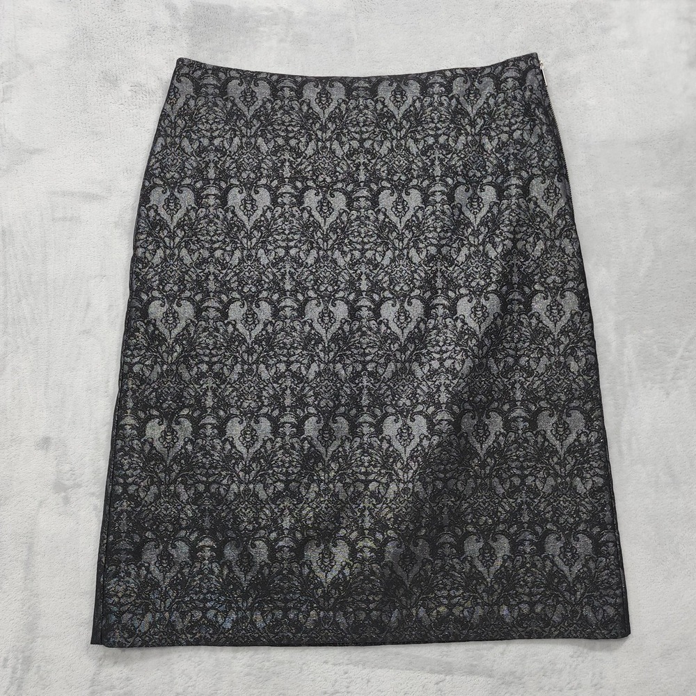 Worthington Skirt Womens 12 Black Floral Lace Glitter Pencil Knee Lined Party